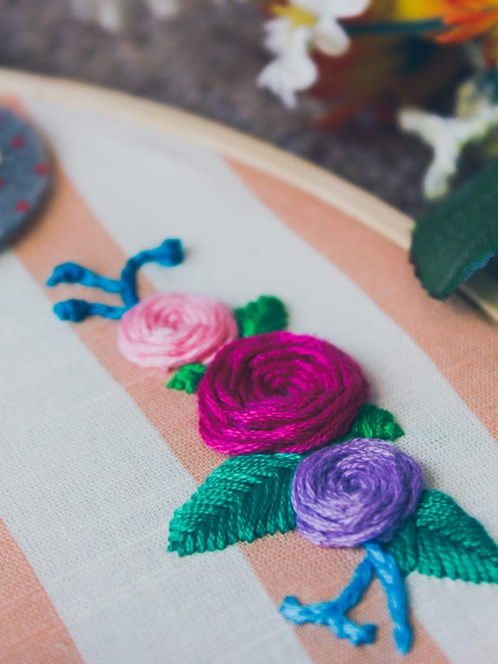 closeup of embroidered flowers