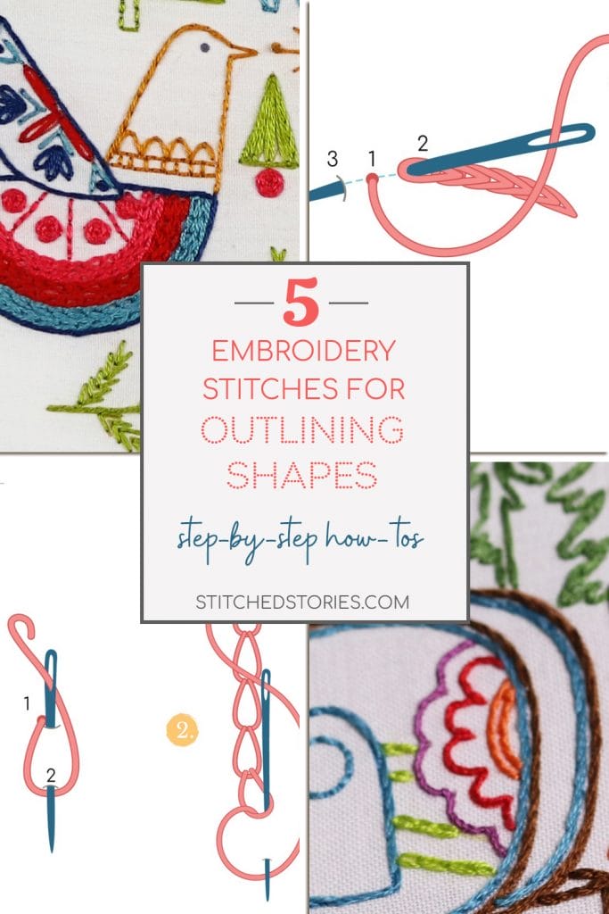 5 embroidery stitches for outlining shapes, a Stitched Stories blog post. 