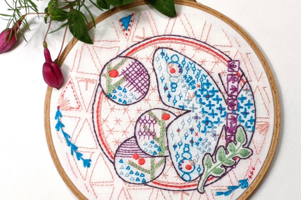spring-inspired embroidery pattern with  butterfly collage 