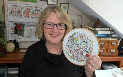 School Days: stitching a collaged embroidery kit design