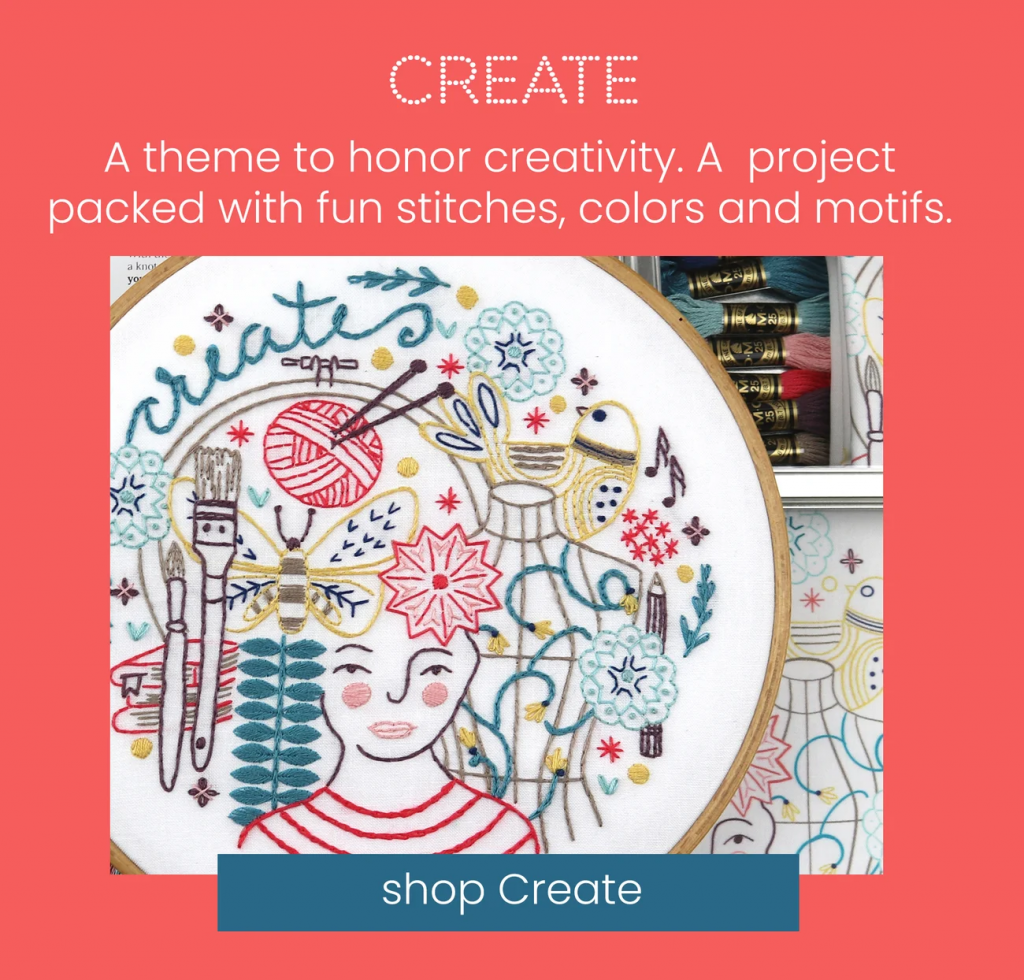 Create embroidery kit honors creativity an is packed with fun stitches, colors and motifs