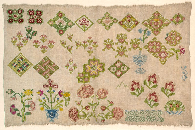 early example of embroidery spot sampler