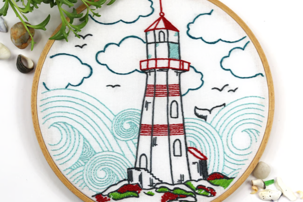 Finished embroidery hoop-art of lighthouse
