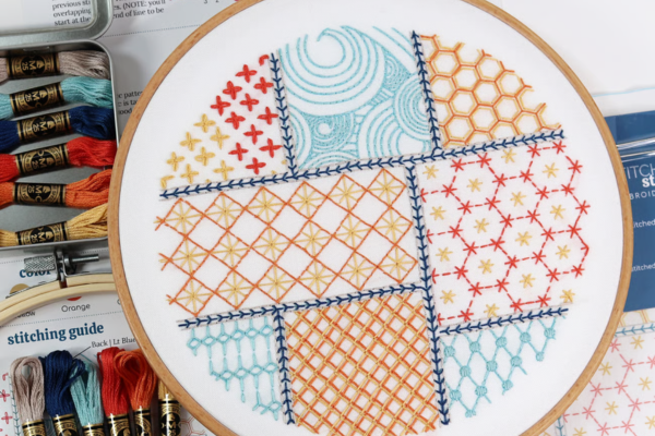 Finished embroidery hoop-art of patchwork