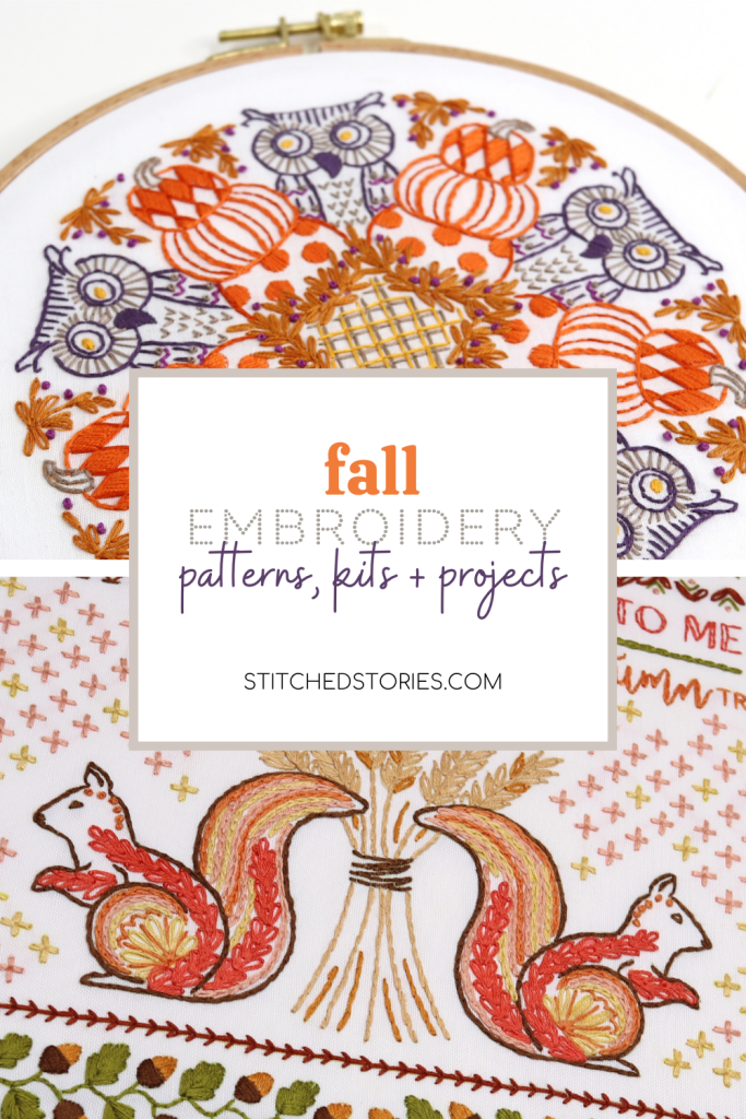 Title card for blog article: Fall Embroidery Patterns, Kits & Projects
