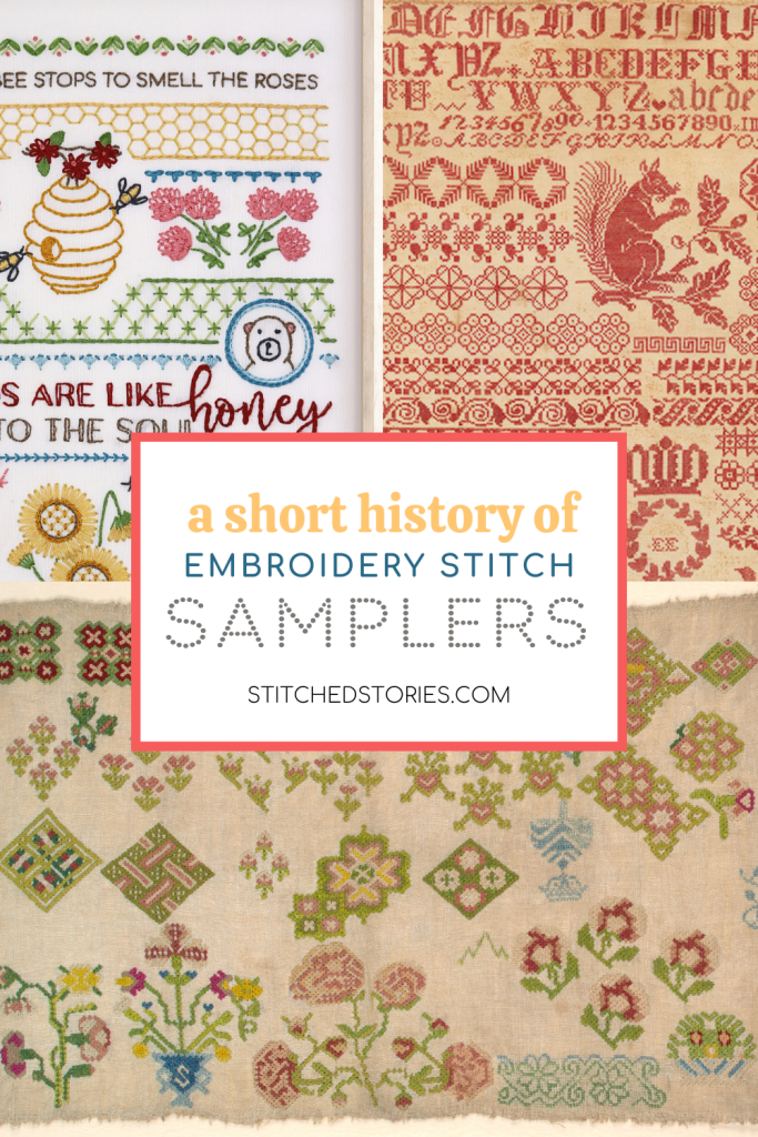 Blog post title card: A Short History of Embroidery Stitch Samplers
