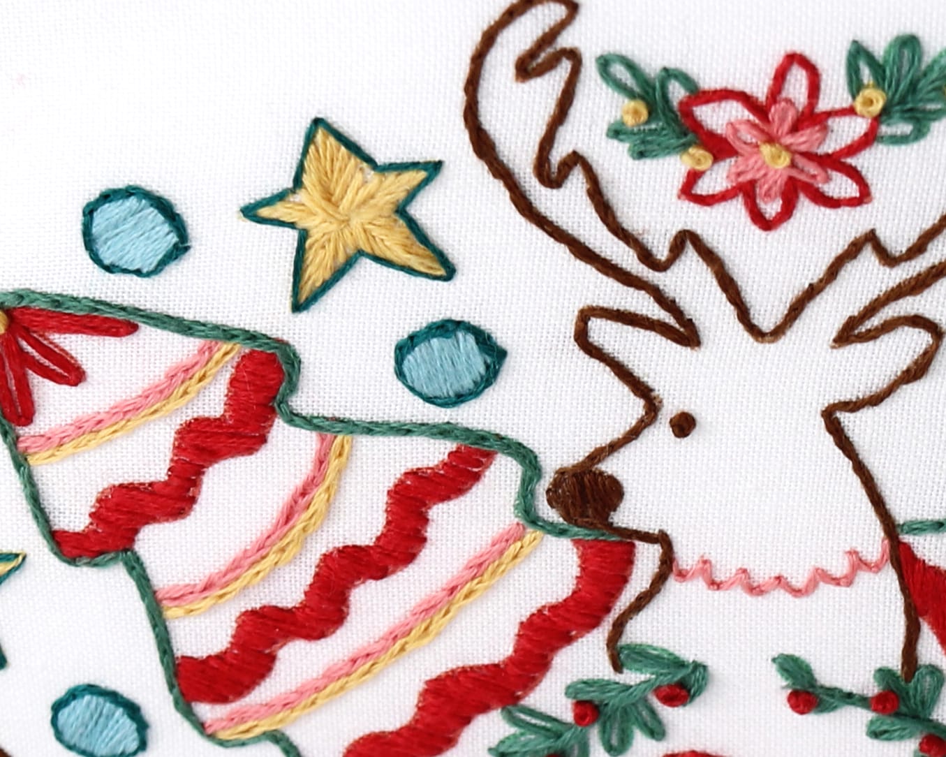 embroidered Christmas tree and reindeer