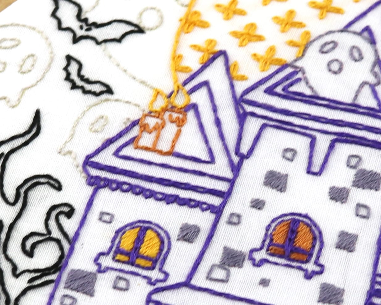 Embroidered details from halloween hoop art