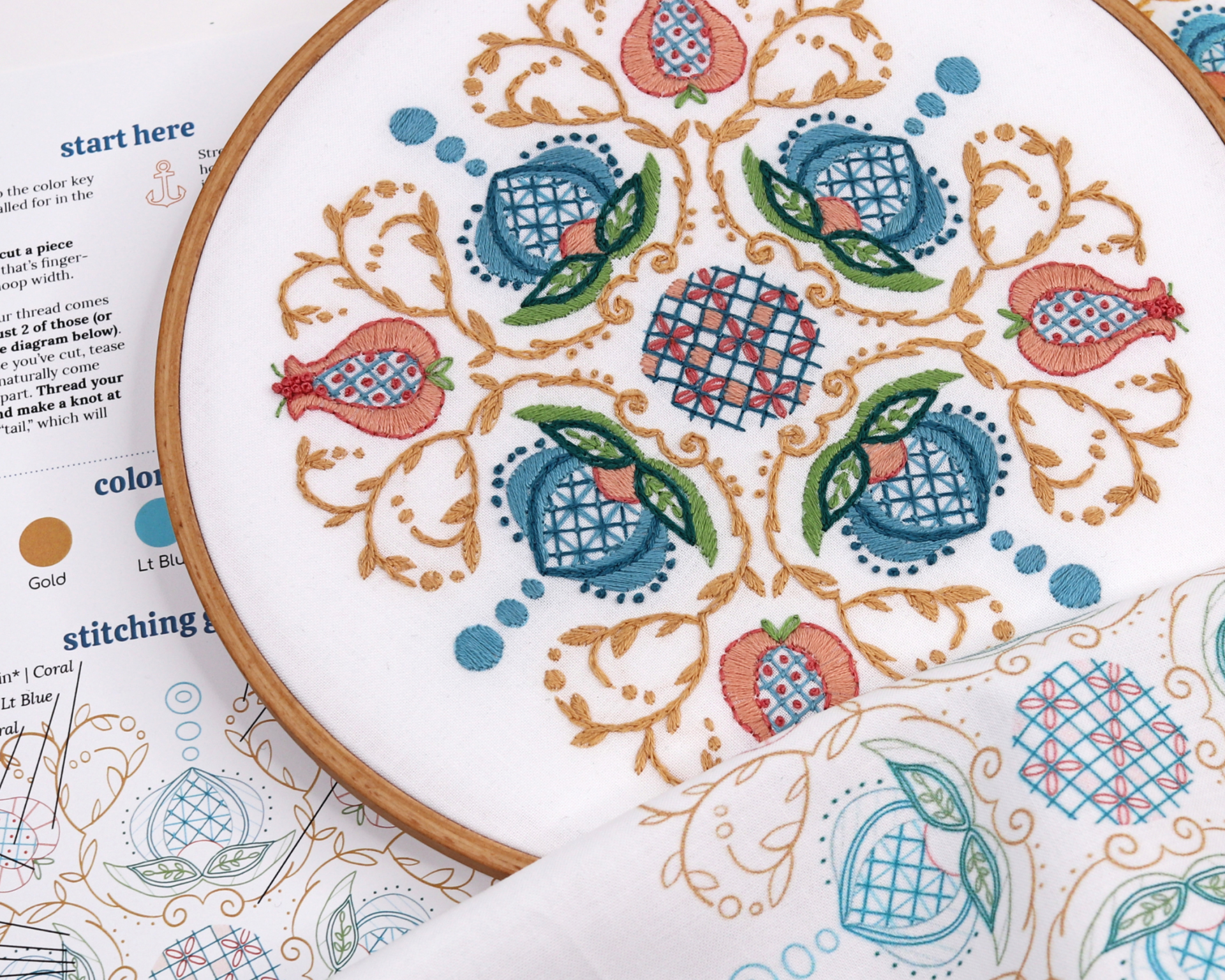 embroidered hoop art with jacobean florals